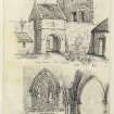 Drawing of Hills Tower and Lincluden College inscribed 'Hills Tower, Loch Rutton, Sept 1869 WL and Lincluden Abbey, WL 1869'.