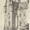 Drawing of Balcomie Castle signed W Lyon'.