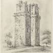 Drawing of Preston Tower inscribed 'Preston Tower, Haddington'.