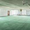 Interior view showing first-floor prayer hall from north-west, in Mosque, Forth Street, Glasgow.