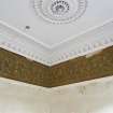Detail of ceiling rose, cornice and wallpaper in North Room on first floor of No 18 Belhaven Terrace West, Glasgow.
