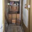 Interior view showing small coal cupboard on second floor, Brechin Castle.