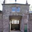 General view from the north showing exit/entrance tower at Stables, Brechin Castle.