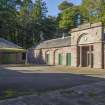 General view from the south-east showing courtyard at Stables, Brechin Castle.