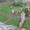 Watching brief, Oblique aerial view of N side of grave area; Trench 2 pre-excavation, Pencaitland Parish Church, Pencaitland