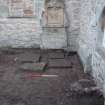 Watching brief, Trench 2 extension, Dressed slabs with wall memorial stone above, Pencaitland Parish Church, Pencaitland