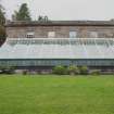 View from south showing Glasshouses, Brechin Castle.