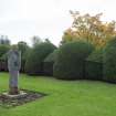 View of sundial and hedges in Walled Garden, Brechin Castle. 