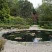 View from east showing pond in Walled Garden, Brechin Castle. 