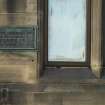 Detail of plaque on wall at former Carnegie Clinic, 65 Inglis Street, Dunfermline