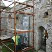 Archaeological works, Stone 1 prepared for removal, St Columba's Chapel, Aiginis, Isle of Lewis