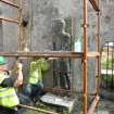Archaeological works, Stone 1 undergoing removal, St Columba's Chapel, Aiginis, Isle of Lewis