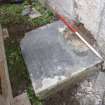 Archaeological works, Stone 1, plinth following removal of stone, St Columba's Chapel, Aiginis, Isle of Lewis