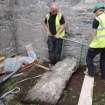 Archaeological works, Stone 4 during lifting, St Columba's Chapel, Aiginis, Isle of Lewis