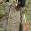 Archaeological works, Stone 7 being prepared for lifting, St Columba's Chapel, Aiginis, Isle of Lewis