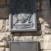 Detail of plaque giving history of site of former Golfer's Land, 79-81 Canongate, Edinburgh.