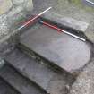 Watching brief, Gravestone (003) in situ as a step, 401-2 Strathbrock Parish Church, Uphall