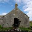 Standing building survey, General distance shot of Cottage Unit 1 gable, Stroupster Farm, Caithness