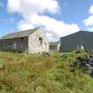 Standing building survey, General view of modern steel-framed shed and Unit 7, Stroupster Farm, Caithness