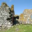Historic building survey, Church exterior E-facing elevation (gable wall), Teampull na Trionaid, Cairinis, North Uist, Western Isles