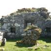 Historic building survey, McVicar Chapel, interior, W-facing gable, Teampull na Trionaid, Cairinis, North Uist, Western Isles