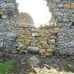 Historic building survey, Church, exterior, N-facing elevation, blocking work in former arched opening, Teampull na Trionaid, Cairinis, North Uist, Western Isles