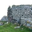Historic building survey, Church, exterior, W-facing elevation, consecutive shots and graveyard wall, Teampull na Trionaid, Cairinis, North Uist, Western Isles