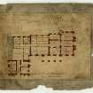Drawing of ground floor plan of unexecuted County Buildings, Edinburgh before conservation treatment inscribed 'County Buildings no.2, Plans of Proposed Alterations Scheme E'.