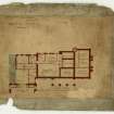 Drawing of second floor plan of unexecuted County Buildings, Edinburgh before conservation treatment inscribed 'County Buildings no.4, Plans of Proposed Alterations Scheme E'.