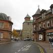 View from south-east showing Old Church, Nos 1-2 and No 46 The Square, Cumnock.