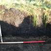 Archaeological evaluation, Trench  2 W facing section showing 003, Site 9, Borders Railway Project