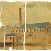 Watercolour of sawmill before conservation treatment.