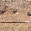 Archaeological excavation, Postholes in base of scoop F160, Knowes Farm, Traprain Law Environs Project Phase 2, East Lothian