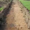 Evaluation photograph, SW end of trench 1 showing shallow topsoil and deep modern plough marks, Land to SW of Birse Church, Birse, Aboyne