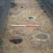 Archaeological evaluation, Trench 3, Postholes [308], [310] and [312] from S, East Beechwood Farm, Highland