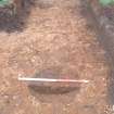 Archaeological evaluation, Trench 1, S facing section of [101] with post-hole [103] in
background, East Beechwood Farm, Highland