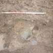 Archaeological excavation, In situ view of iron & copper alloy bowls, Cousland Castle, Midlothian