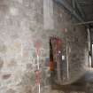 Historic building recording, Barn B, SW elevation, Detail of main entrance and blocked hay loft window from W, Oldfold Farm, North Deeside Road, Milltimber