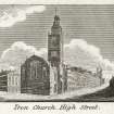 Opposite page 253 View of church showing adjacent buildings.
Insc.: 'Tron Church, High Street.'