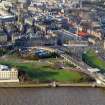 Aerial view of Dundee city centre and north landfall of Tay Road Bridge.