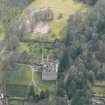 Close aerial view of Cawdor Castle and gardens, E of Inverness, looking S.