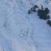 Aerial view of Strath Sgitheach square enclosure and hut circles, near Dingwall, Easter Ross, looking E.