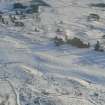Aerial view of Strath Sgitheach enclosures, rigs, hut circles and possible barrow, near Dingwall, Easter Ross, looking SE.
