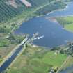 Close up aerial view of Laggan Locks at Loch Lochy on the Caledonian Canal, looking SSW.
