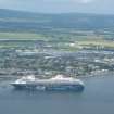 Aerial view of cruise ship off Invergordon, Cromarty Firth, looking N.