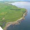Aerial view of N side of Tarbat Ness near Castlehaven and towards Portmahomack, Easter Ross, looking SW.