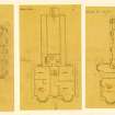 Ground floor plan of church.  Ground and first floor plans of manse.