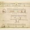 Elevations and sections of stable, barn and byre wings.