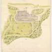Aberdeen, Denmore House.
Scale design for layout of grounds.
Titled: 'Denmore; Rough draft design for Surroundings at House; March 1873; J.F.B & Son'.