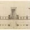 Aberdeen, Culter House and Gardens.
Scale drawing of elevations and plan for Culter House.
Titled: 'Culter House; No.6. Balustrade Front Entrance'.
Insc: 'Elevation; Plan; Side Elevation'.